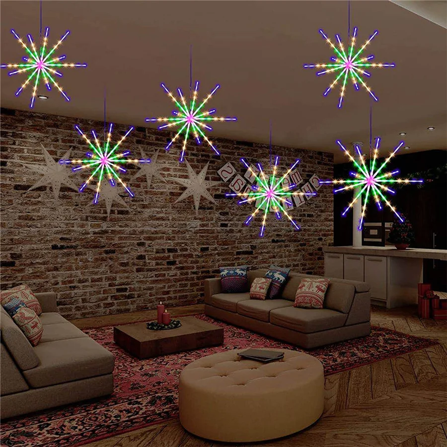 Guirnalda de luces navideñas para decoración interior y exterior, cadena de luces colgantes con 8 modos, Estrella explosiva, hadas de fuegos artificiales, resistente al agua