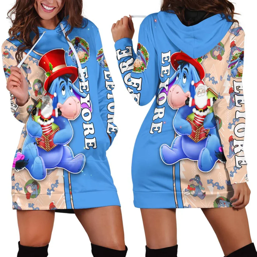 

Disney Winnie the Pooh Eeyore Cartoon Hoodie Dress Sweater Fashion Disney Dress Sweatshirt 3D Printed Hoodie For Women