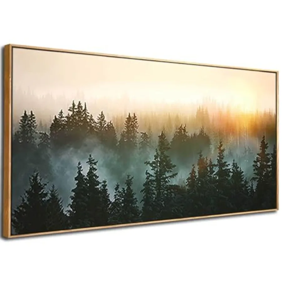 

Настенное панно в раме: Пейзаж с туманным лесом и горами, 30x60 дюймов, для спальни, гостиной, кухни, офиса, серый цвет