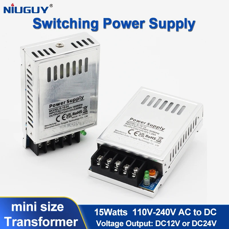 Switching Power AC110V-240V Light Transformer Mini Power Supply 15W DC 12V 24V LED Light Strip Closed Circuit TV Power Adapter