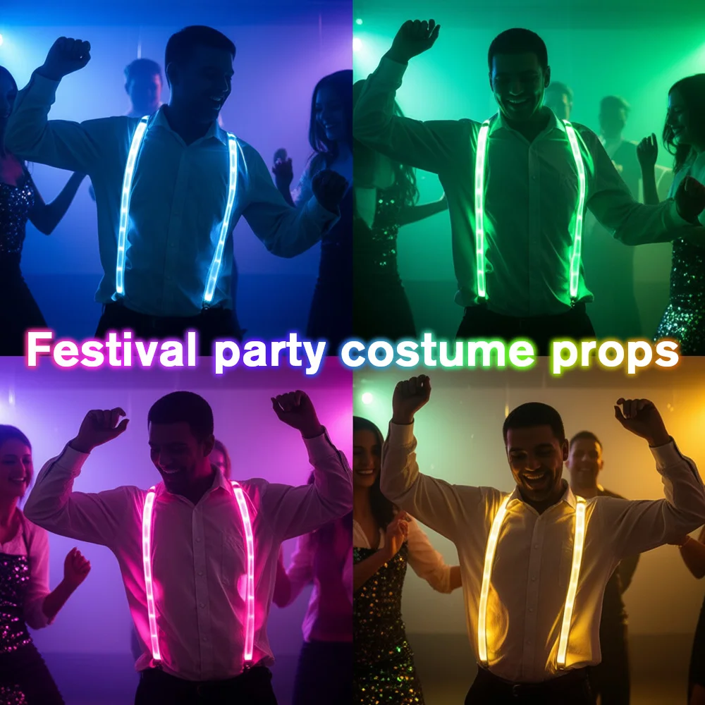 Ensemble de fête à bretelles lumineuses LED 3 pièces, ceinture lumineuse réglable, adapté aux boîtes de nuit, aux célébrations d'anniversaire et aux spectacles