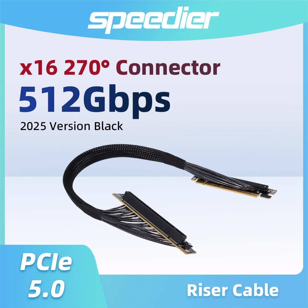 

PCIE 5.0 X16 GPU Extension Riser Cable 90 180 270 Degree for Graphics Card NVIDIA RTX50 AMD RX79 Server Golden Finger Gen5