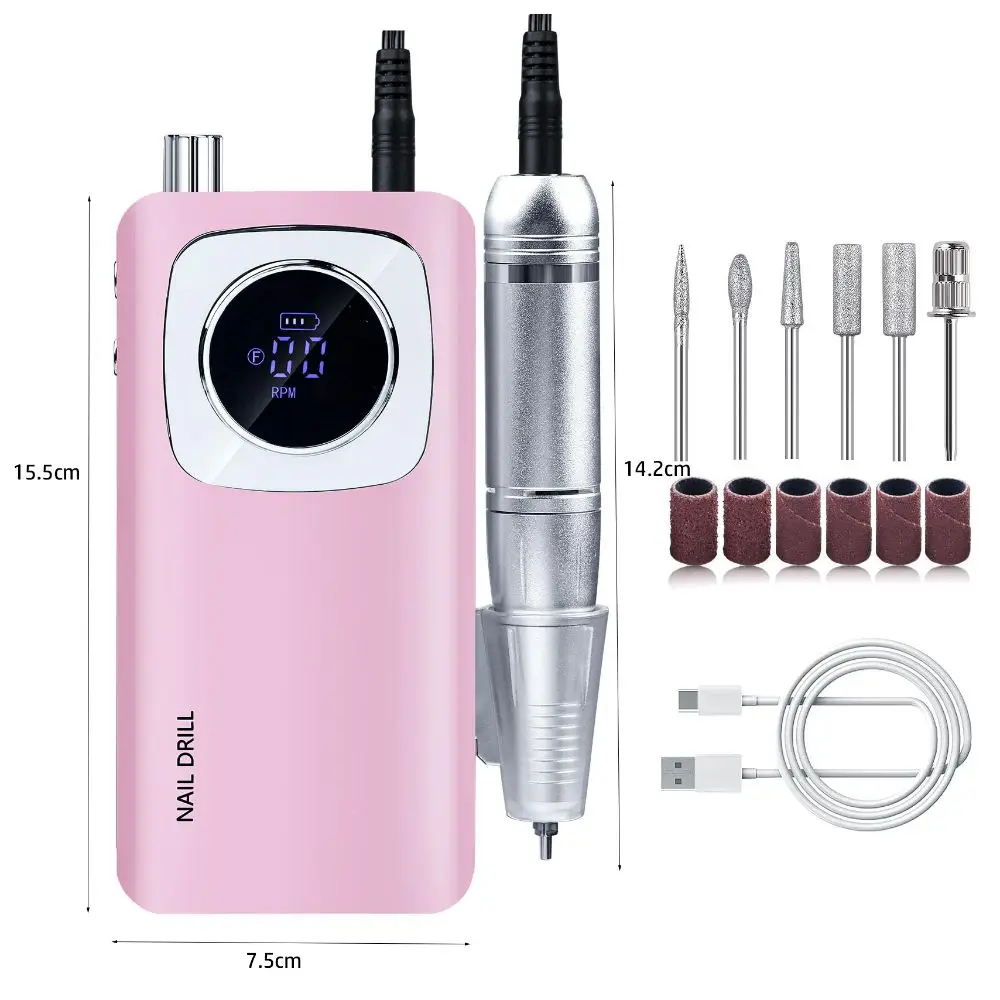 45000RPM Electric Nail Drill Machine With LCD Low Noise Electric Nail Art Drill Portable Rechargeable Electric Manicures Set