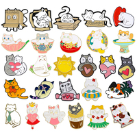 Cute Cat Enamel Pin Lapel Brooch Cardboard Box Ceramic Lover Sun Candy Plant Flowers Holiday Cat Badge Jewelry Gift For Friends
