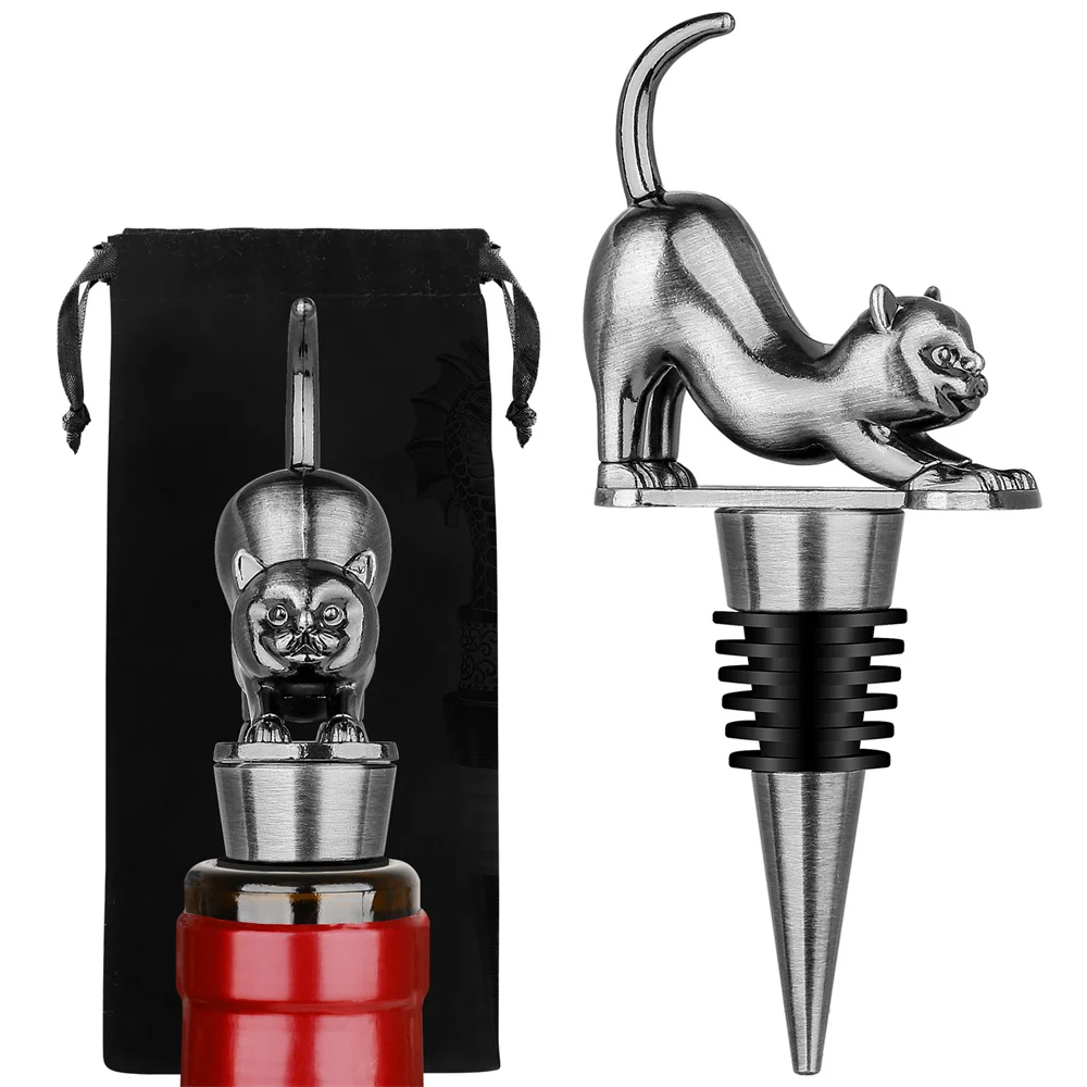 Cute Cat Wine Bottle Stopper Bronze/Grey Black Metal Decorative Wine Gift Home Bar Tools Champagne Red Wine Stoppers