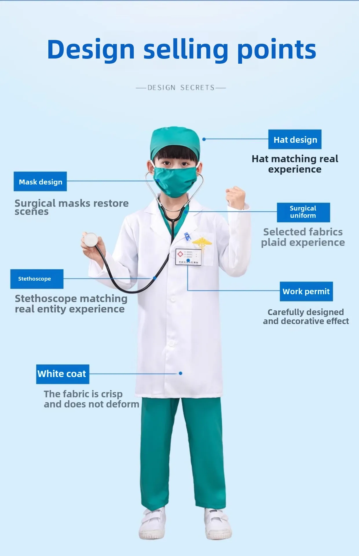 Costume cosplay per bambini Abiti chirurgici per bambini Abbigliamento medico Cappotto bianco Baby Doctor che gioca Abito da infermiera per ragazzi e ragazze