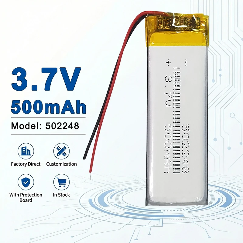 

502248 3.7V 500mAh Lightweight Li-Polymer Battery Ideal for Portable Audio Gadgets and Micro Electronic Instrument 502530 502540