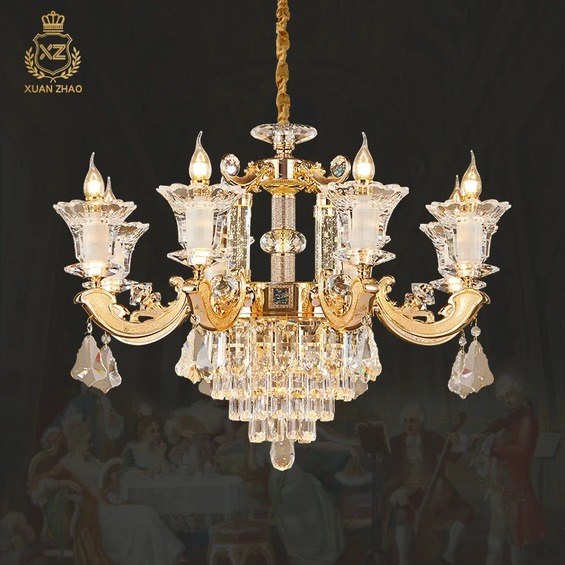 

XUANZHAO Full Copper Crystal Chandelier Living Room Deluxe Atmosphere Dining Room Light Dedroom Study Golden Chandelier