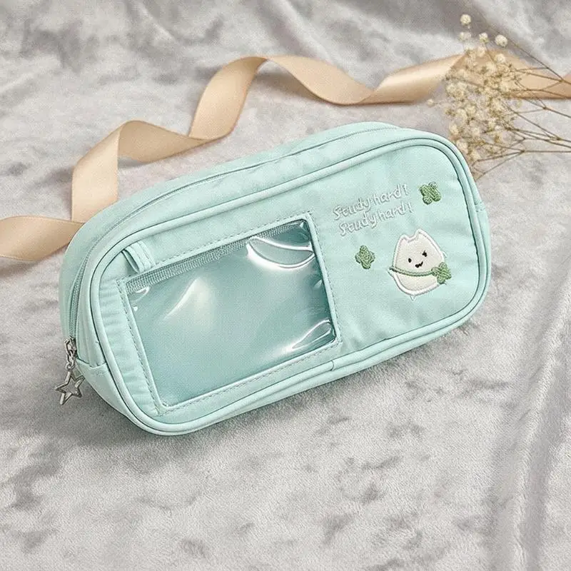 Cute Pencil Case Clear Window Large Capacity Scratch Resistant Stationery Organizer for Kids Students Home School Office Use