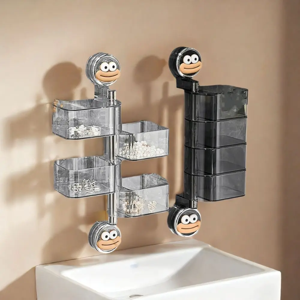 

Plastic Suction Cup Rotating Jewelry Box Wall Mounted Dustproof Multilayer Jewelry Box Cute Space Saving