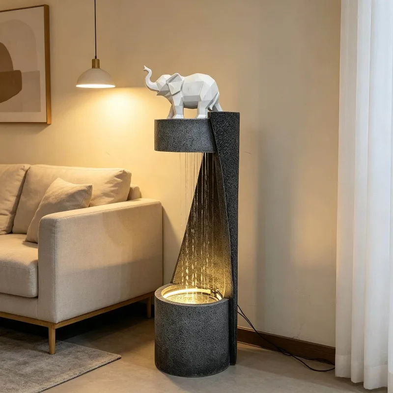 Indoor Recirculating Water Feature Resin Fountain Floor Standing Wealth Ornament Light Luxury Decor Living Room Lounge
