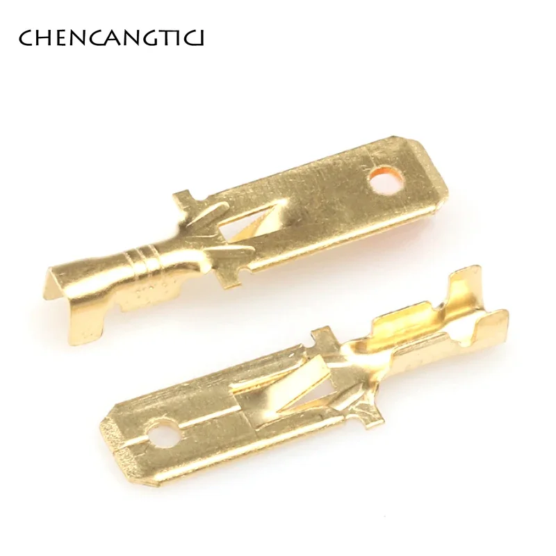 50 Pcs 6.3 mm Automotive Crimp Terminal Block Male Spade Connector Brass Pins Auto Splice Wire Terminals DJ611-6.3A