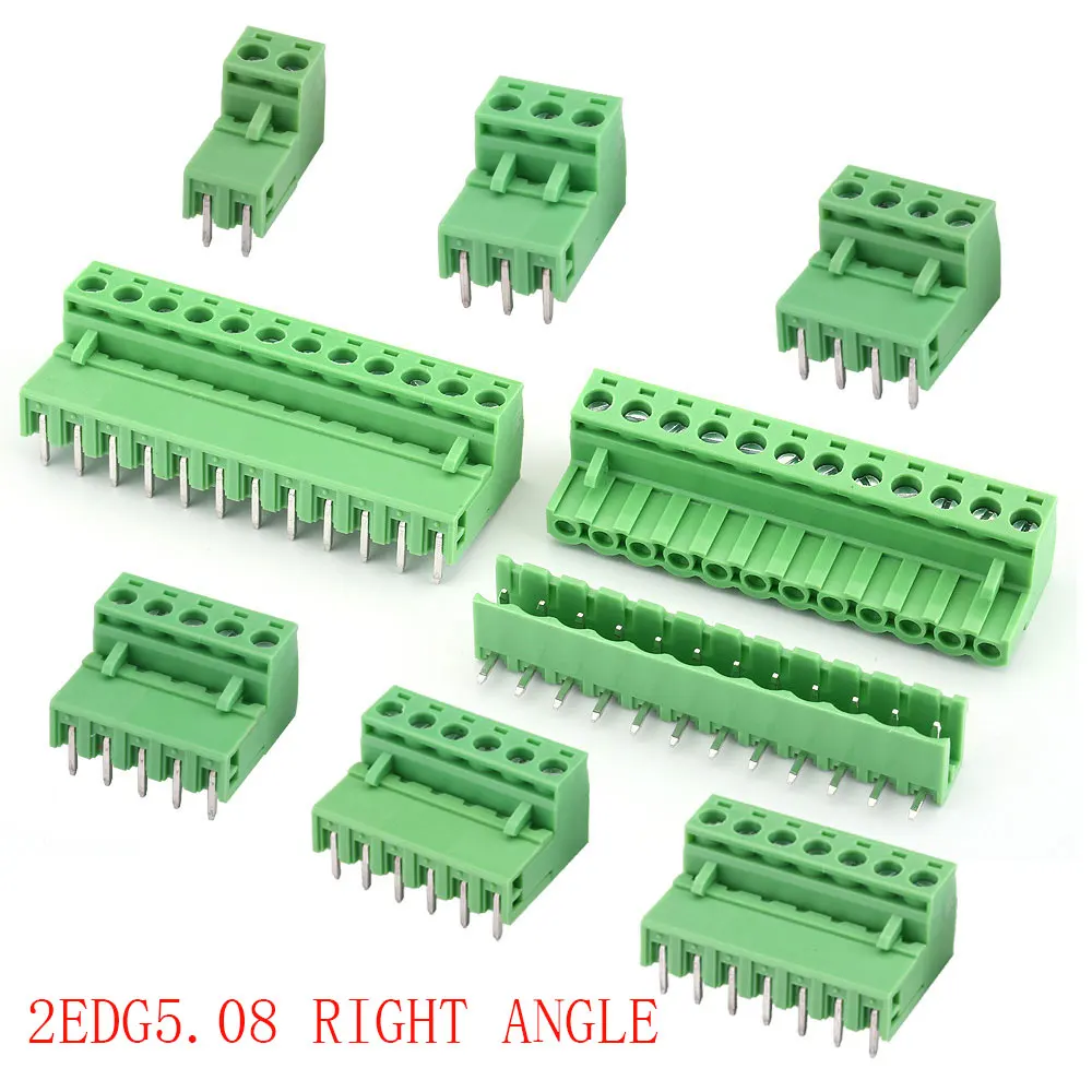 10Sets KF2EDG 5.08mm Pitch Terminal Block 2 3 4 5 6 7 8 9 10 12Pin Right Angle Male Plug Female Socket Pin Header Wire Connector