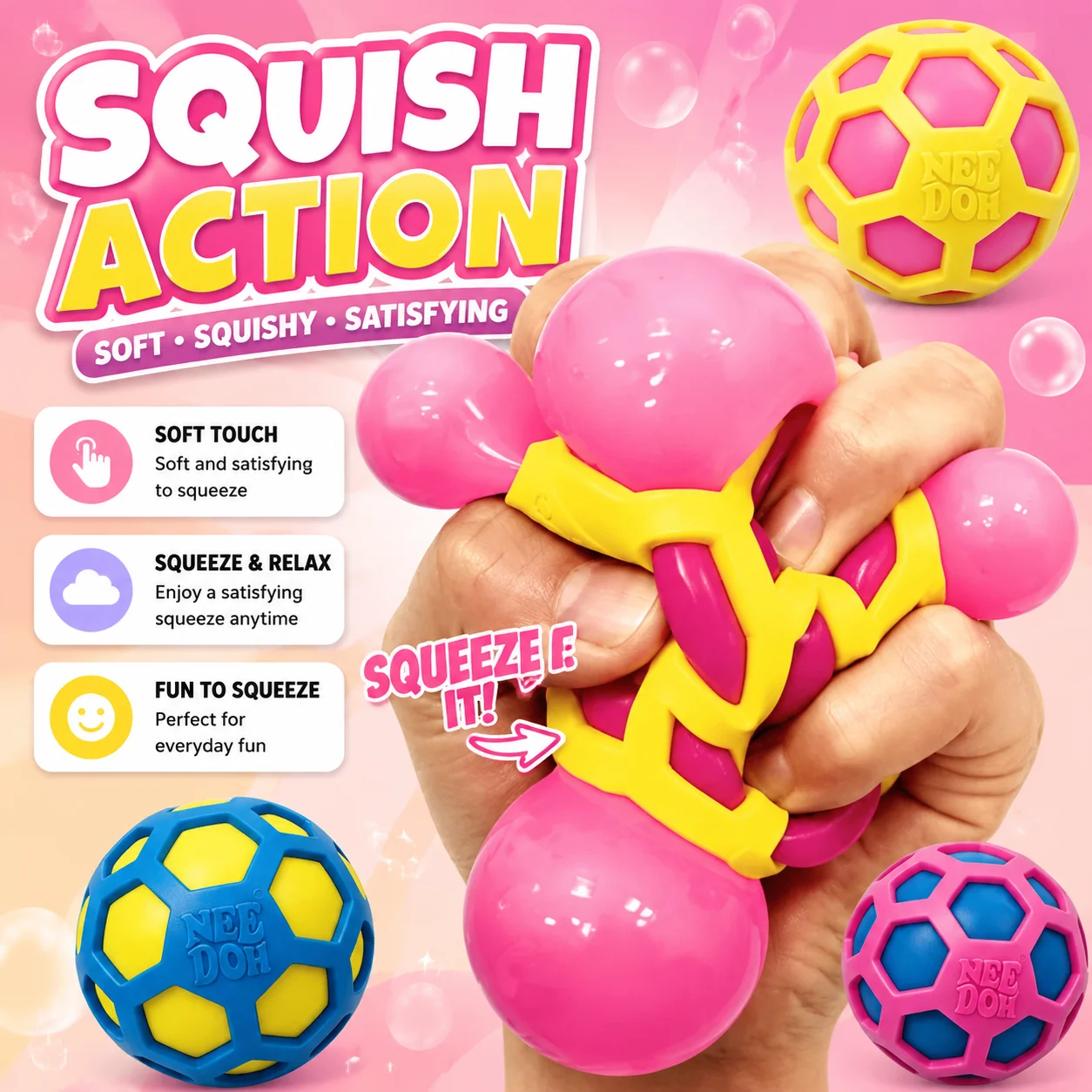 Needoh Atomic Stress Relief Ball Squishy Fidget Toys for Adults Kids Anxiety Relief Sensory Blind Box Party Favor Gift Tool