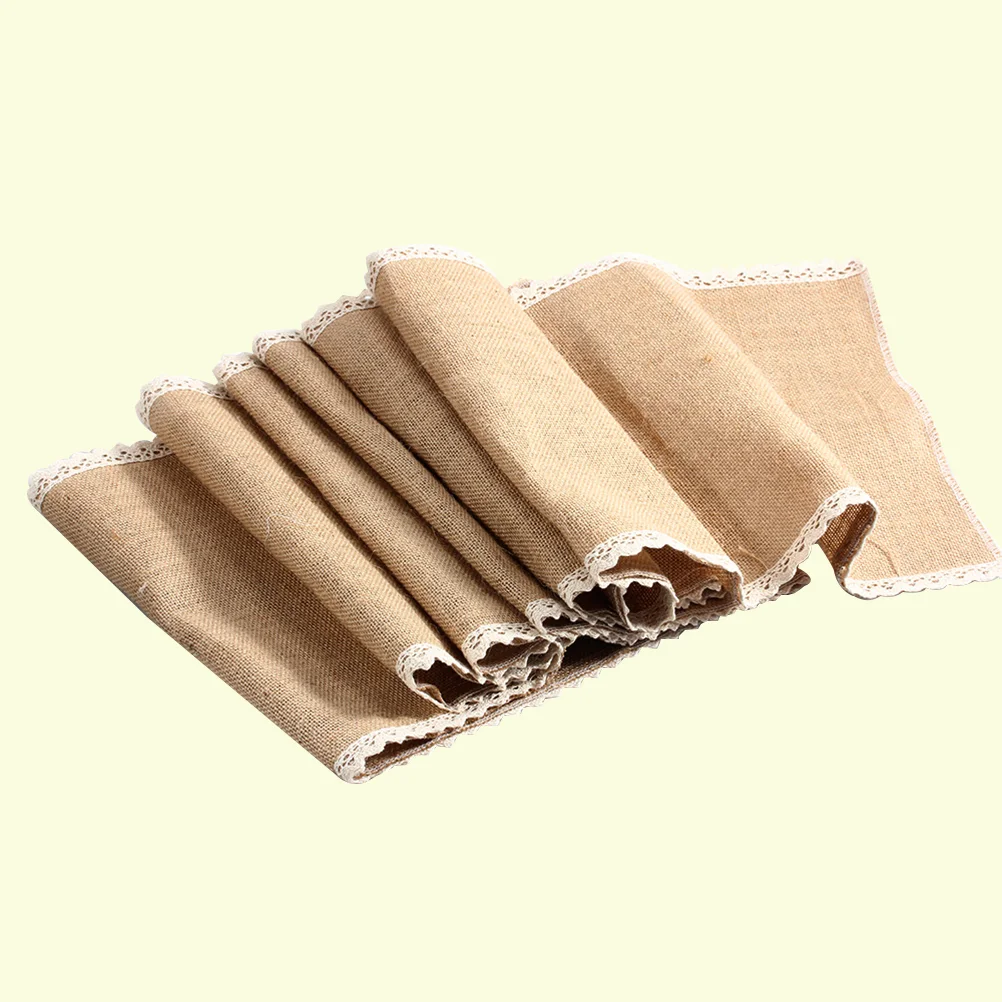 30x180cm Vintage Burlap Lace Table Runner Natural Jute Table Cloth Country Party Wedding Decoration table decor