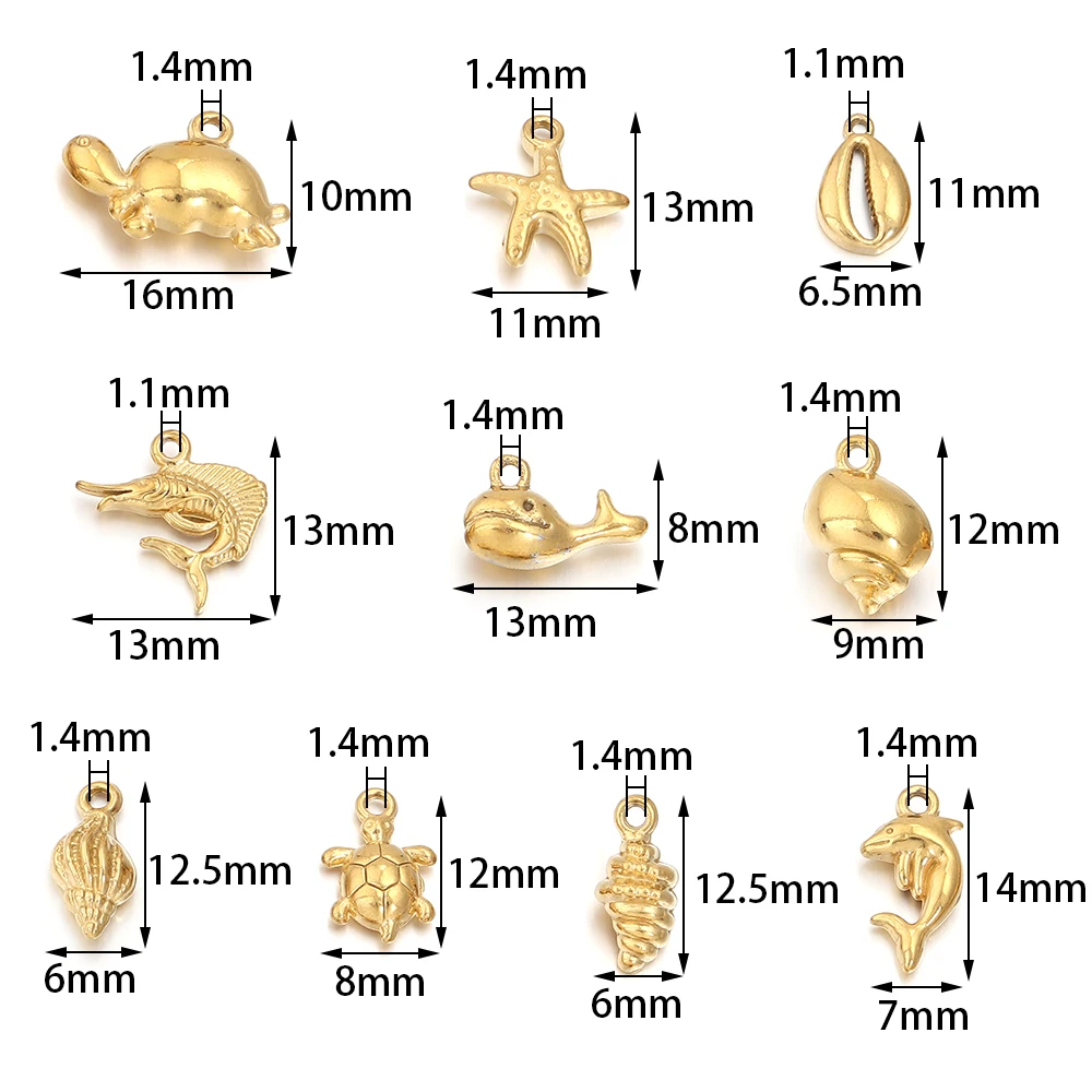 5Pcs Stainless Steel Charms Beads Marine Organism Charms Pendant for Earrings Necklace Pendant DIY Jewelry Accessories