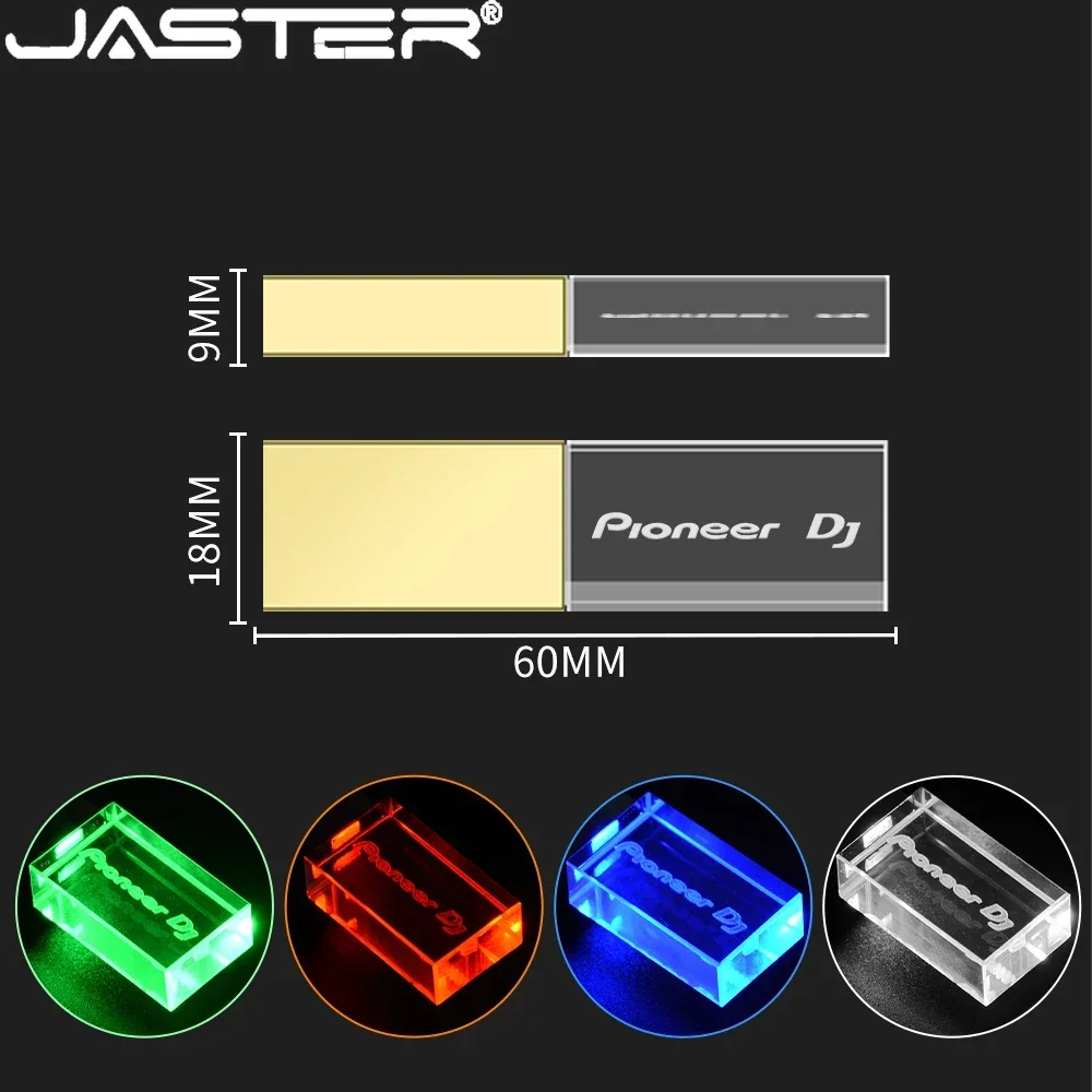 Pioneer DJ USB Flash Drive 64GB High-speed Pen Drive 16GB Crystal with Color LED Light Pendrive 16GB Business Memory Stick Gift