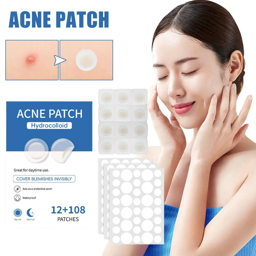 12pcs Hydrocolloid+108pcs PE Acne Patch For Inflamed Acne Improve Skin Care Invisible Pimples Stickers Blemish Spot Remover