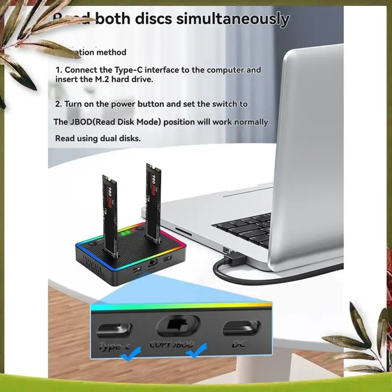 ABDW-M. 2 SSD Clone Duplicator Dual-Bay Offline USB-C Dock 20 Gbps Nvme PCIE NGFF Station For 22110/2280/2260/2242/2230 M. 2