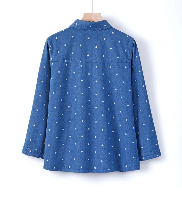 Woman Clothing Loose Lapel Long Sleeve Shirt Coat Thin Spring Autumn Jeans Jacket Polka Dot Buttons Middle Aged Mother Coats