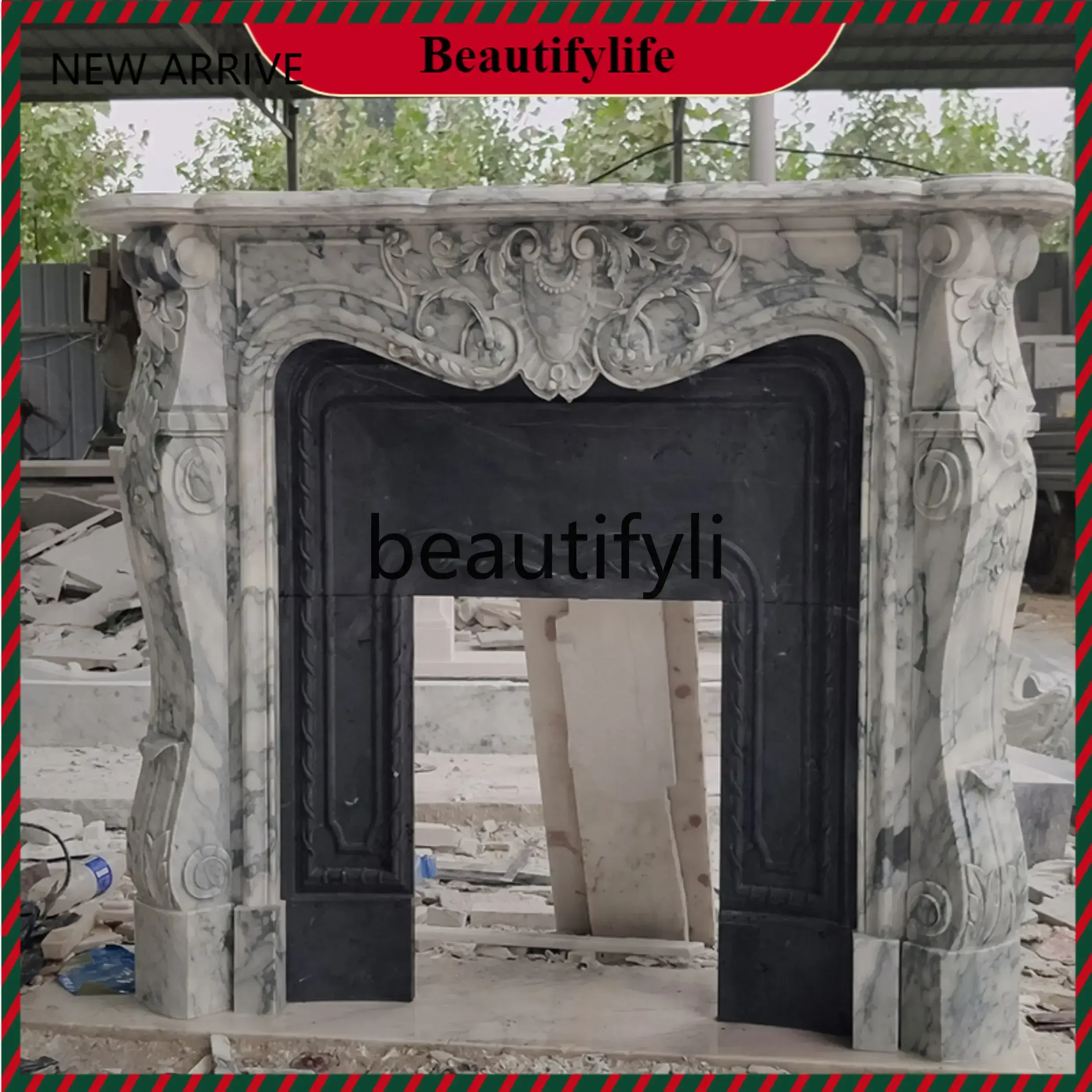 

KK32 Large white fireplace stone carving fireplace decorative cabinet French marble fireplace custom