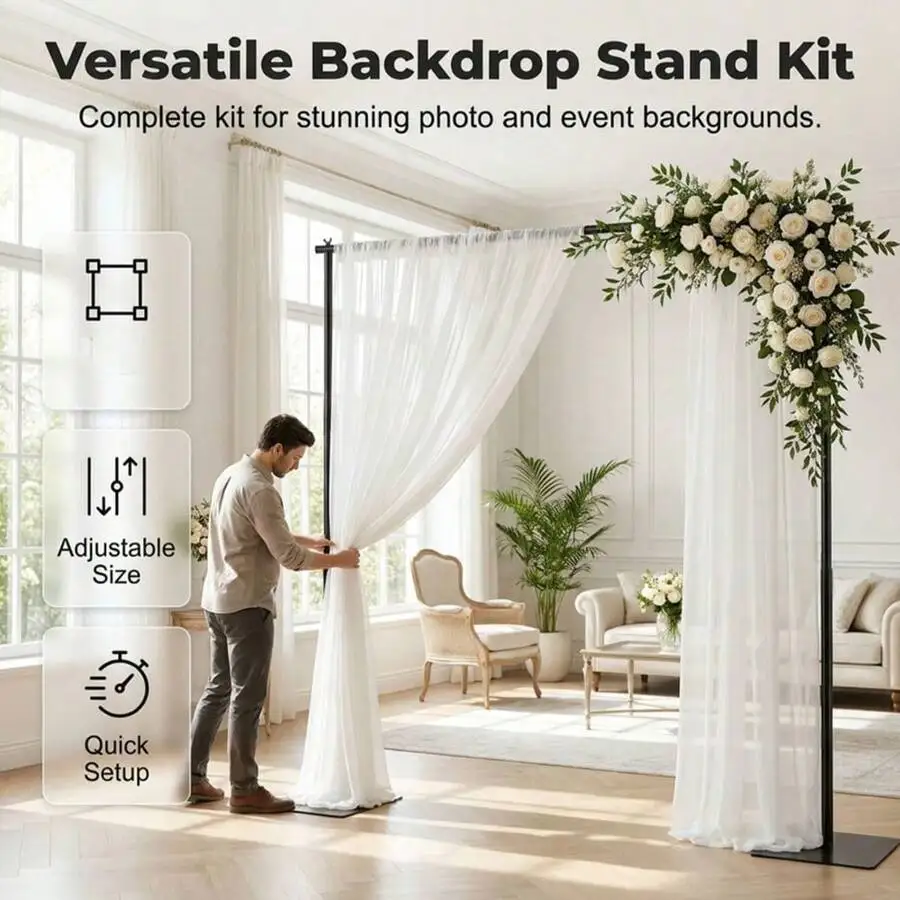 10x7ft Adjustable Height And Width Backdrop Stand Kit, Heavy Duty Metal Background Support Frame For Photo Studio, Quick Assembl
