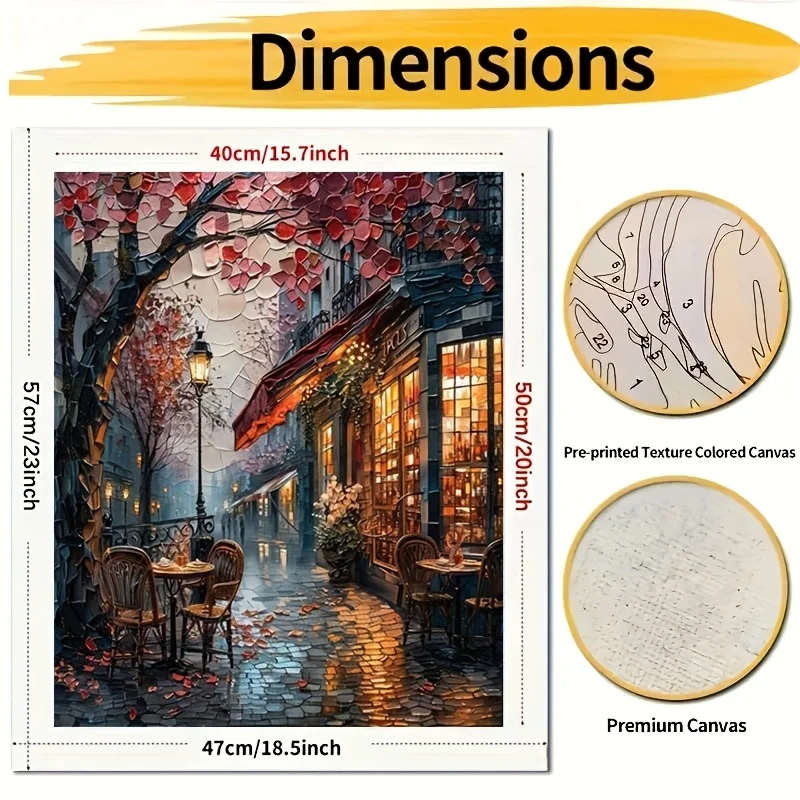 Professional Art Use 1pc Beginner-Friendly DIY Adult Paint by Numbers Kit - Includes Acrylic Paints, Canvas, 3 Paintbrushes, and