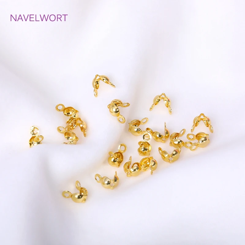 18K Gold Plated Brass Split Rings Calotte Crimp Bead Tip Knot Cover Lobster Clasp DIY Jewelry Making Supplies Wholesale