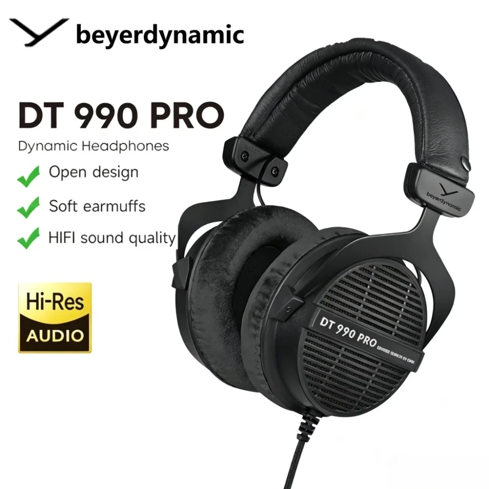 Auriculares Beyerdynamic DT 990 Pro de Diseño Abierto, Audio HiFi Premium, Cómodos, con Cable, para Mezcla en Estudio, Juegos y Uso Diario, DT990 Pro