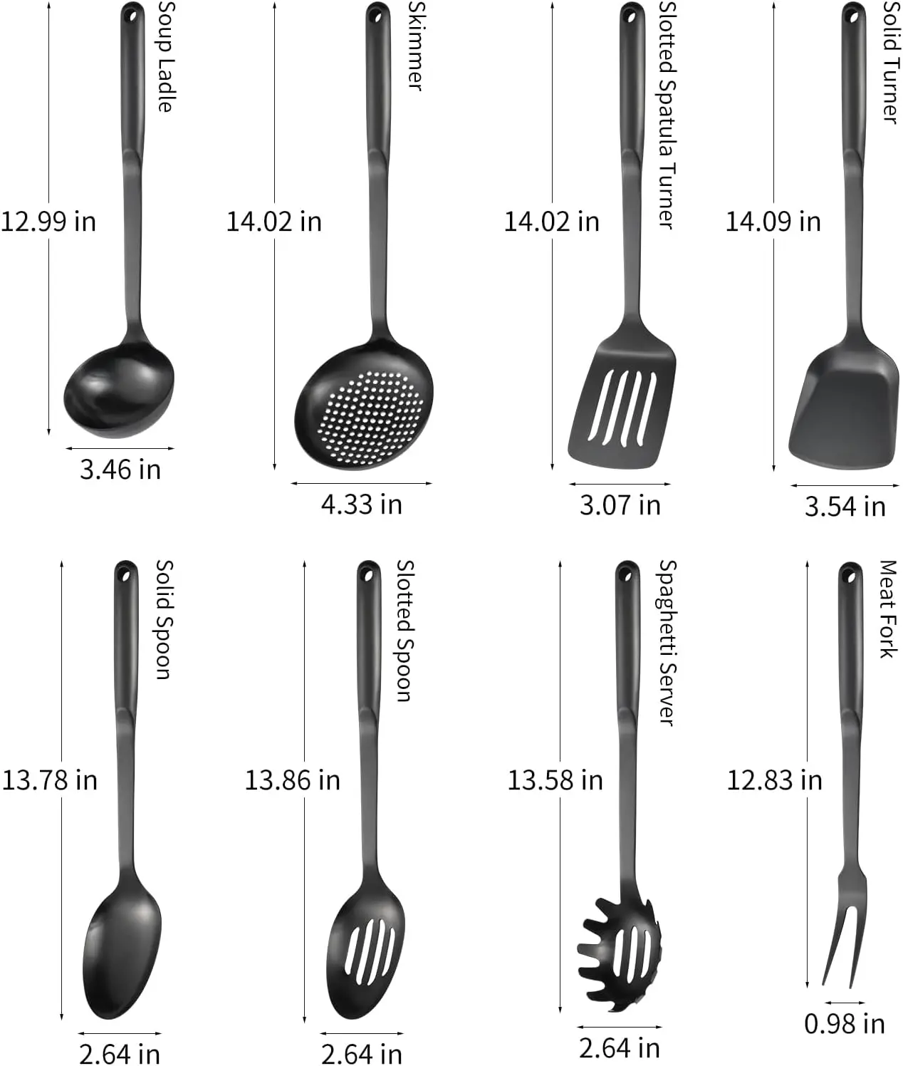 Juego de utensilios de cocina de acero inoxidable, 8 piezas, incluye Espumador, cucharón de sopa, servidor de espagueti, Wok