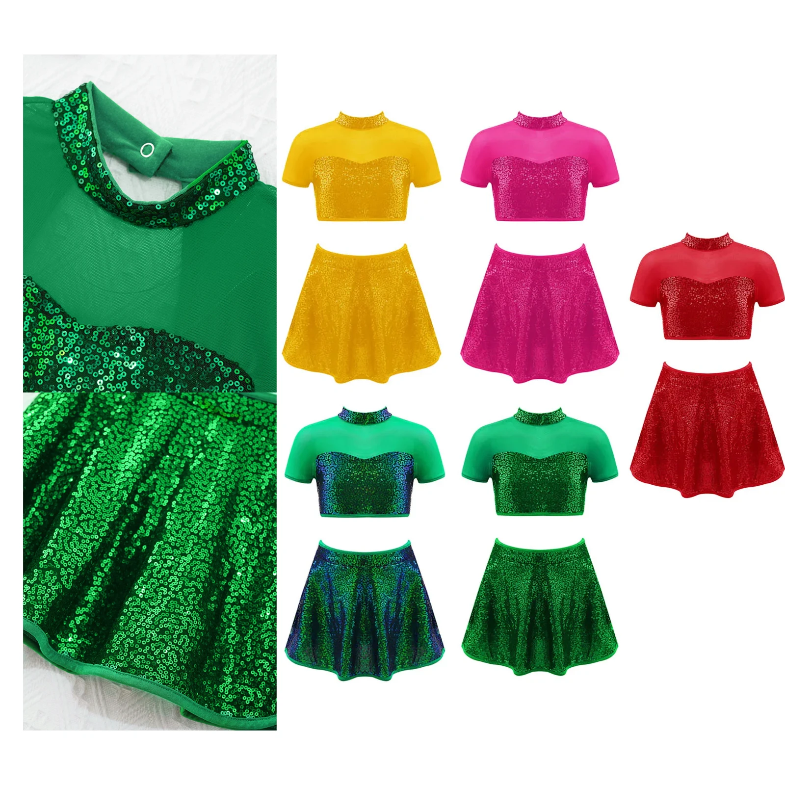 Jazz Dance Outfit Kids Girls 2Pcs Open Back Crop Tops and Skirt Set Childs Party Performance Costumes Hip Hop Modern Dancewear