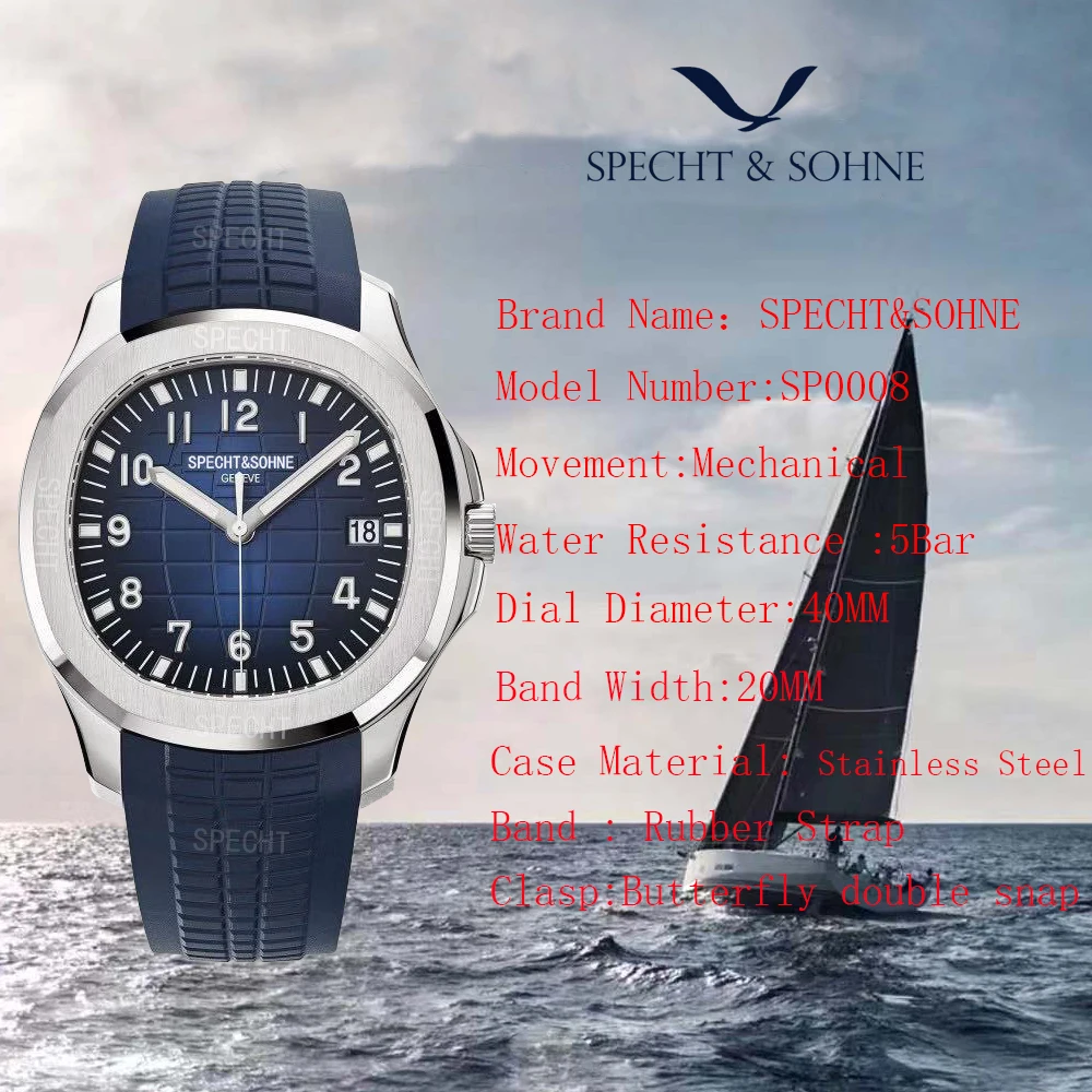 SPECHT&SOHNE  2024 New Luxury Men Mechanical Wristwatch Stainless Steel Automatic Watch Luxury Automatic Watch 30m Waterproof