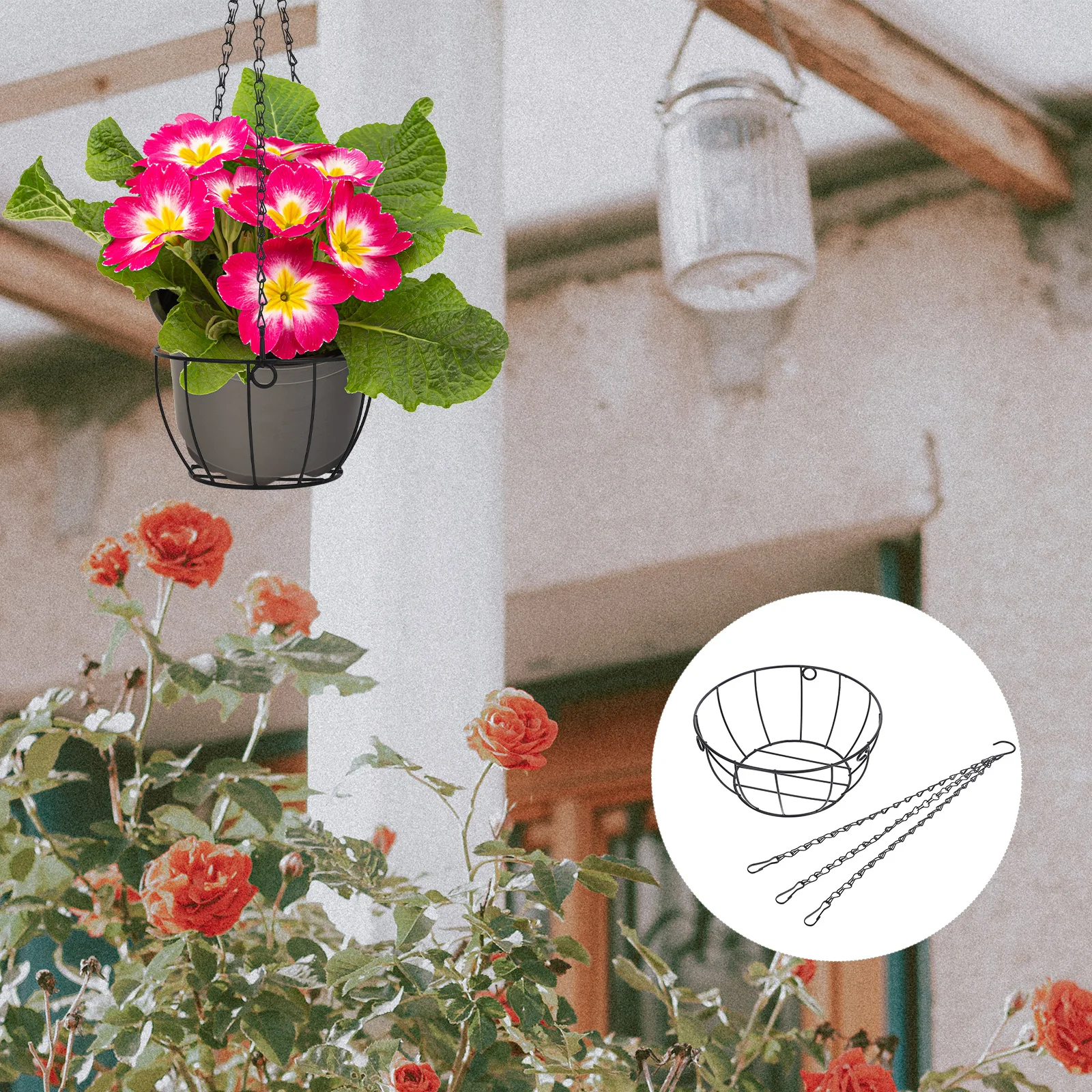 

Metal Hanging Planter Basket Iron Wire Flower Pot Holder Outdoor Balcony Bucket for Plants Garden Decor Black Round Container