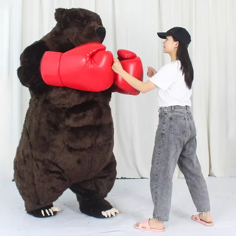 

2m/2.6m Plush Inflatable Red Boxing Gloves Bear Mascot Costume Halloween Xmas Carnival Props Adult Advertising Funny Suits