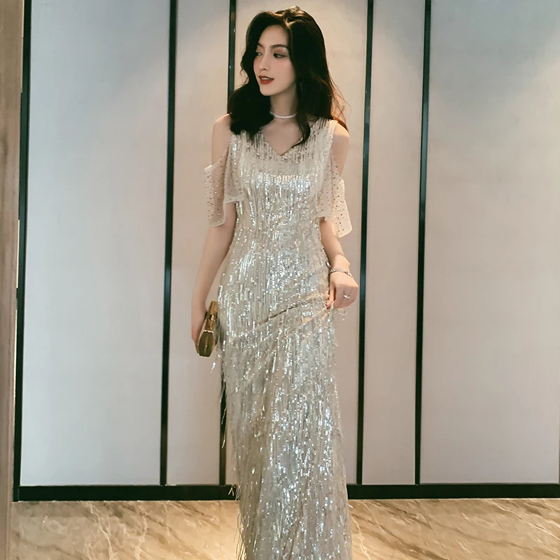 

Sexy Mermaid Evening Gown Women's New Year's Ball Adult Ceremony Banquet Elegant Lady Lightweight Long Dress Pure Color