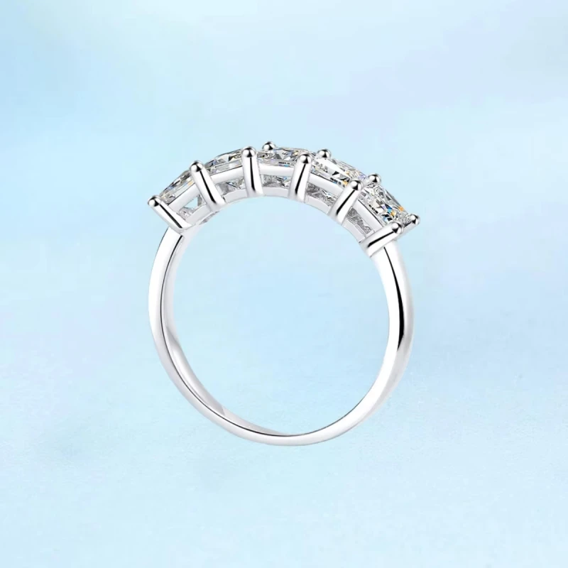 Women Engagement 18K White Gold Wedding Band 5pcs Moissanite Diamond 2CT Wife Birthday Gift PT950 Platinum Girl Valentine's Day