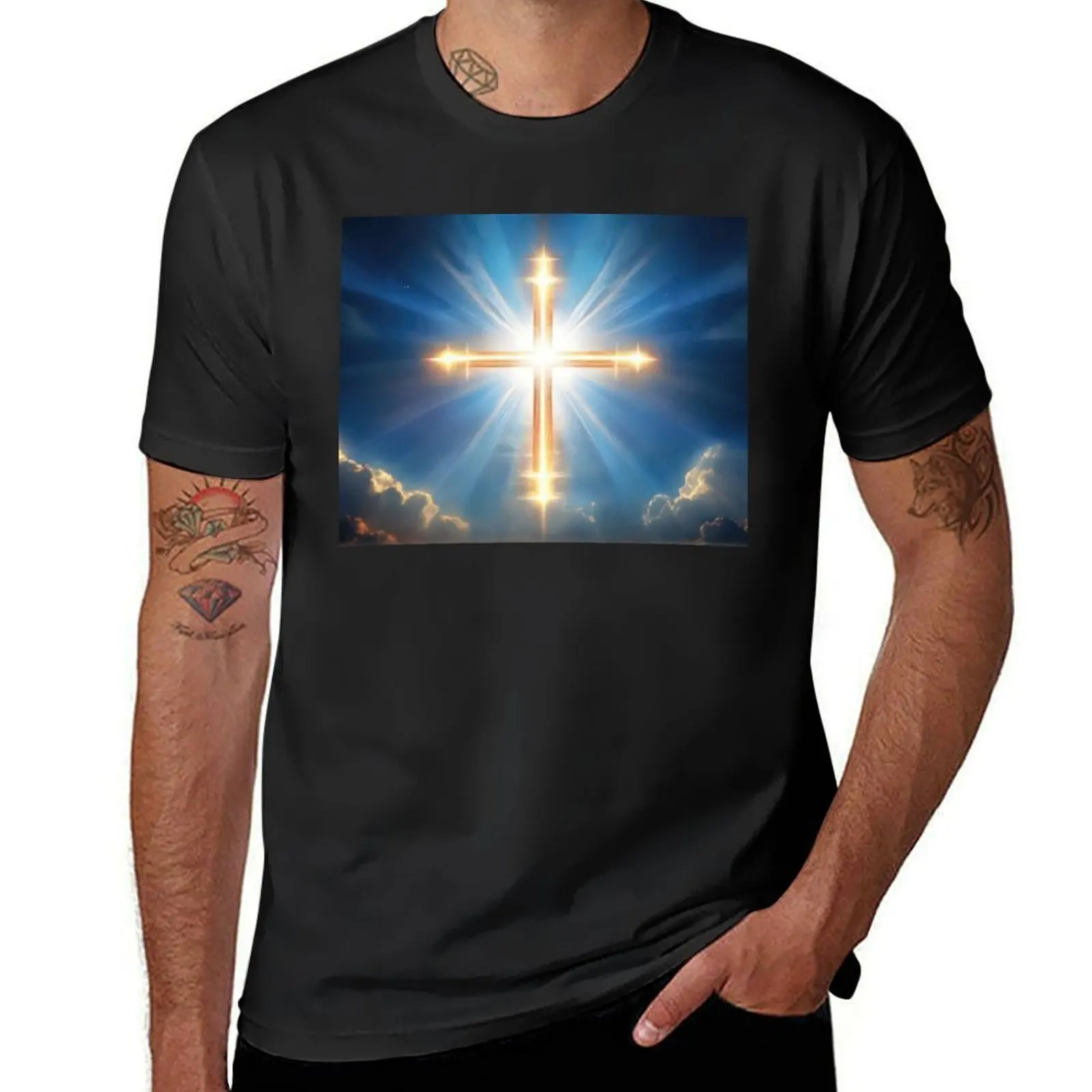 cross easter magical landscape T-Shirt sublime summer tops blacks graphics black t shirts for men