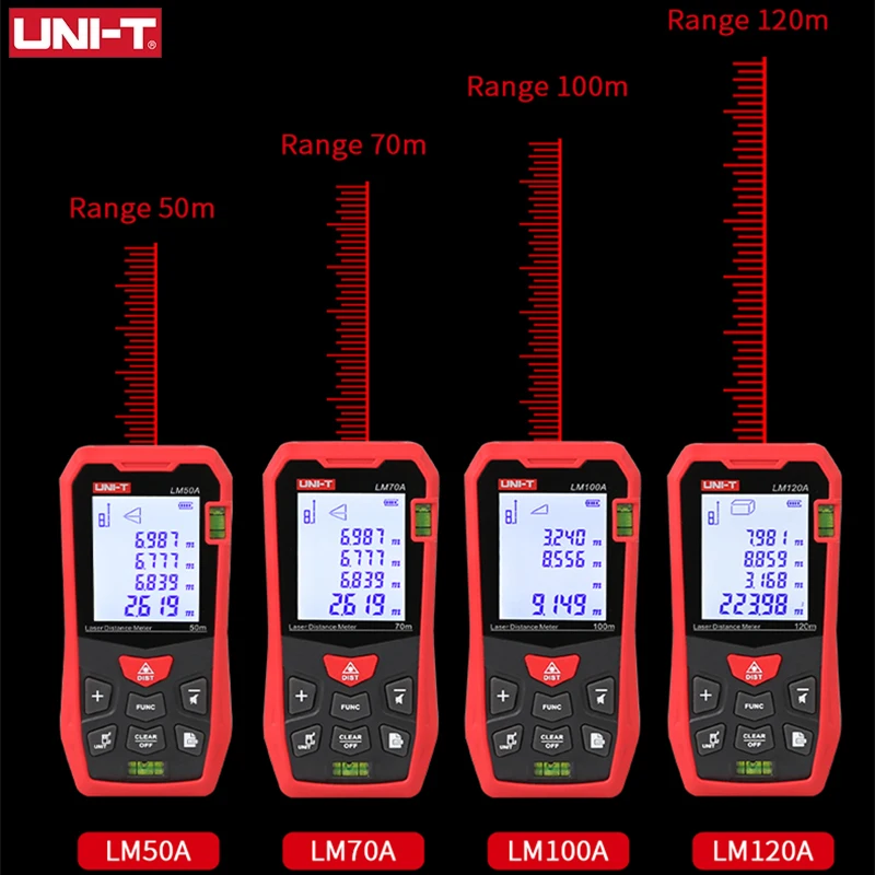 UNIT LM50A LM70A LM100A LM120A Laser Rangefinder Distance Meter Digital Range Finder Tape Measure Length Area Volume Measurement