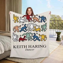 KeithHarings-マイクロファイバー寝具,ふわふわチェック柄コビジャ,ソファブランケット,家庭用インテリア,暖かい毛布,膝を冷やすため