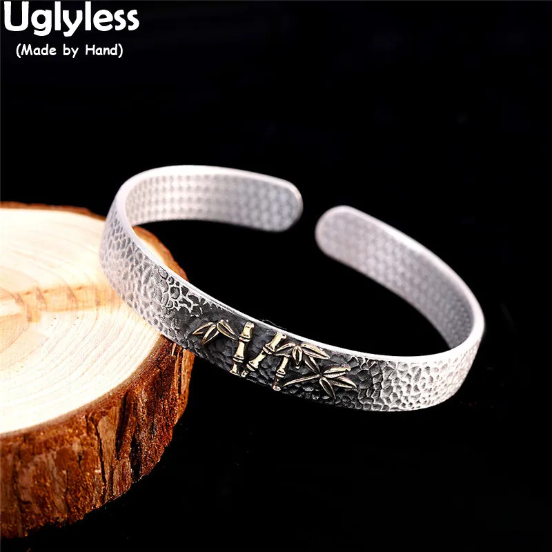 

Uglyless Thai Silver Leaves Bamboos Bangles for Women Knocking Face Real 999 Full Silver Bangles Charming Eastern Beauty Jewelry