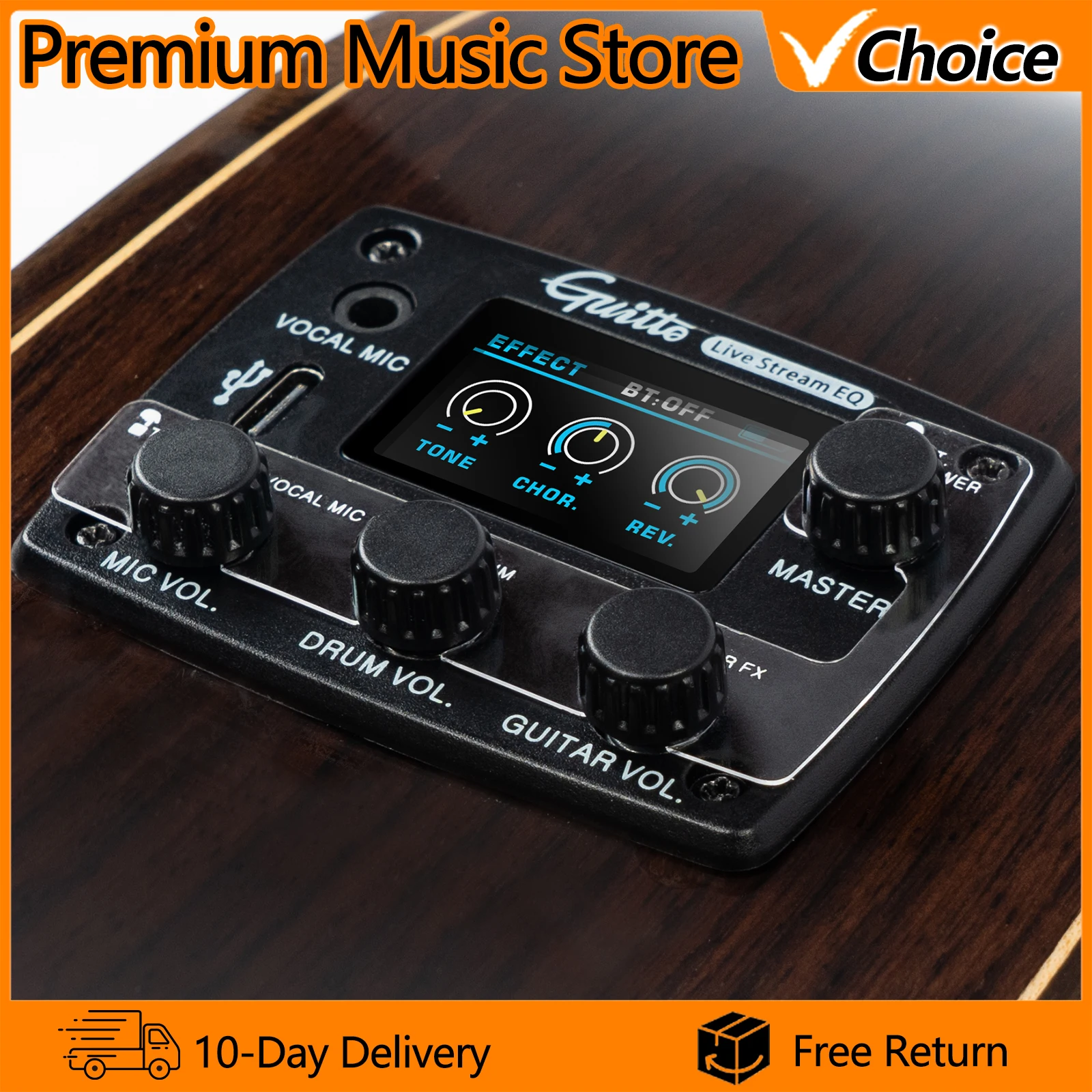 Guitto Acoustic Guitar Multifunctional Vibration Pickup GGP-05 For Live Streaming Digital Live Stream EQ With Microphone