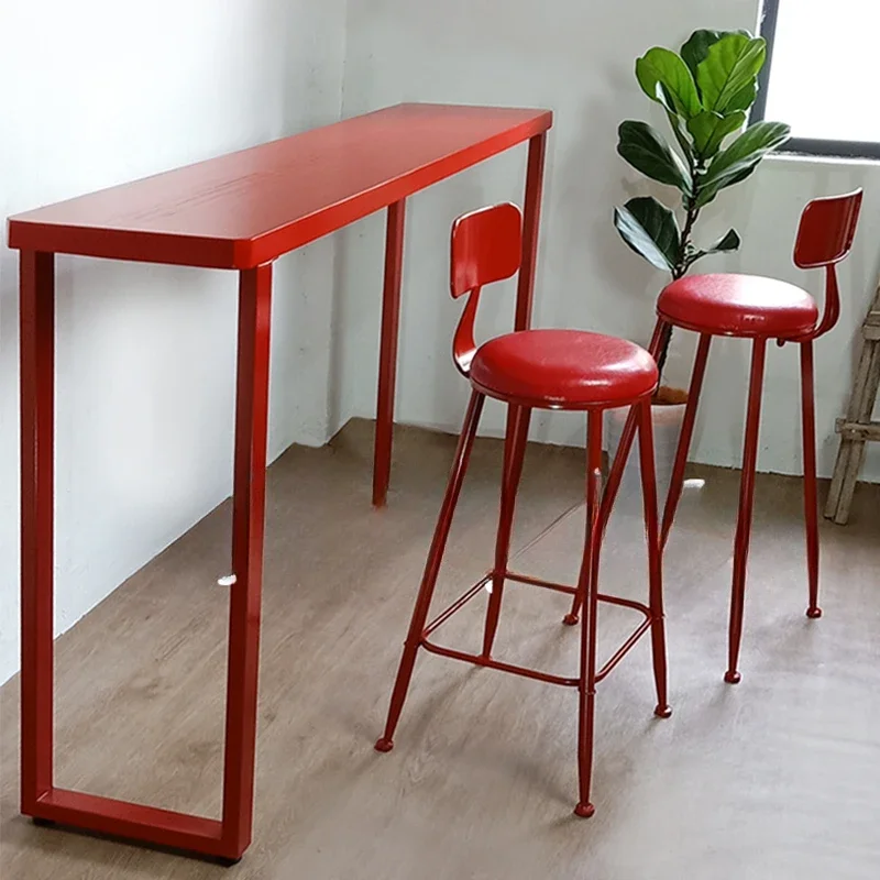 

Coffee shop Internet celebrity Simple counter Solid wood home wall narrow table Window sill table and chairs Red strip table