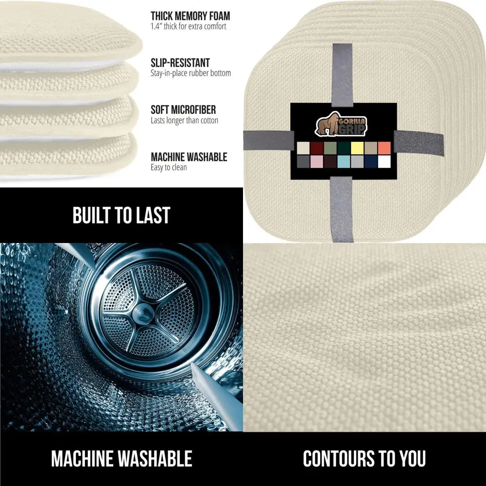 

Набор из 8 подушек из пены с эффектом памяти, 16x16 дюймов, с кремовыми чехлами из микрофибры для обеденных стульев, кухонных, офисных и кресел-качалок.