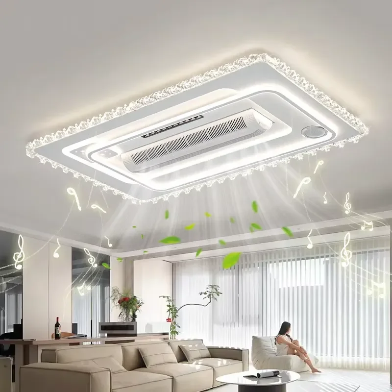 Smart Modern Bladeless LED Ceiling Fan with Light for Bluetooth Audio Remote Control Lamps for Home Living Room Use