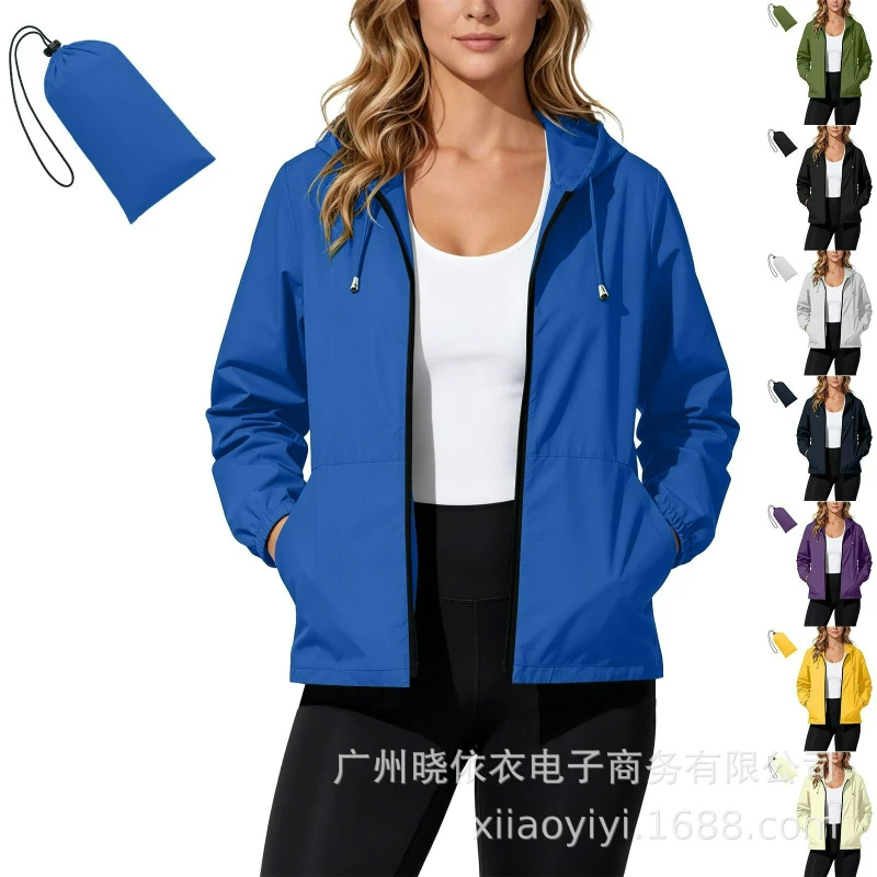 Women Zipper Jackets Pockets Solid Hoodies Straight Coats Casual Spliced Sporty Jacket Cardigan Waterproof Hooded Autumn 2026