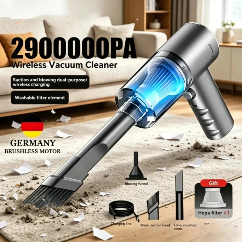 Aspirador de Pó Automotivo 2026 2900000 Pa 4 em 1 Potente Máquina de Limpeza Sem Fio com Sopro e Sucção Portátil para Uso Doméstico Novo