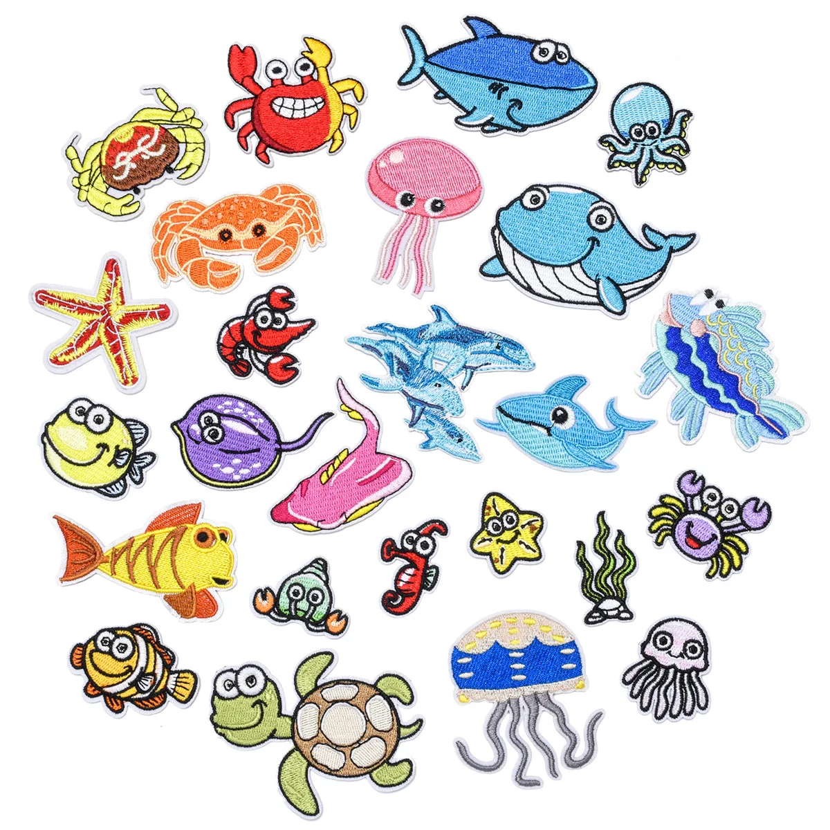 

25Pcs Cartoon Marine animals Ironing Embroidered Patches For Jeans Hat Sticker Sew on DIY Child Clothes Applique accessories