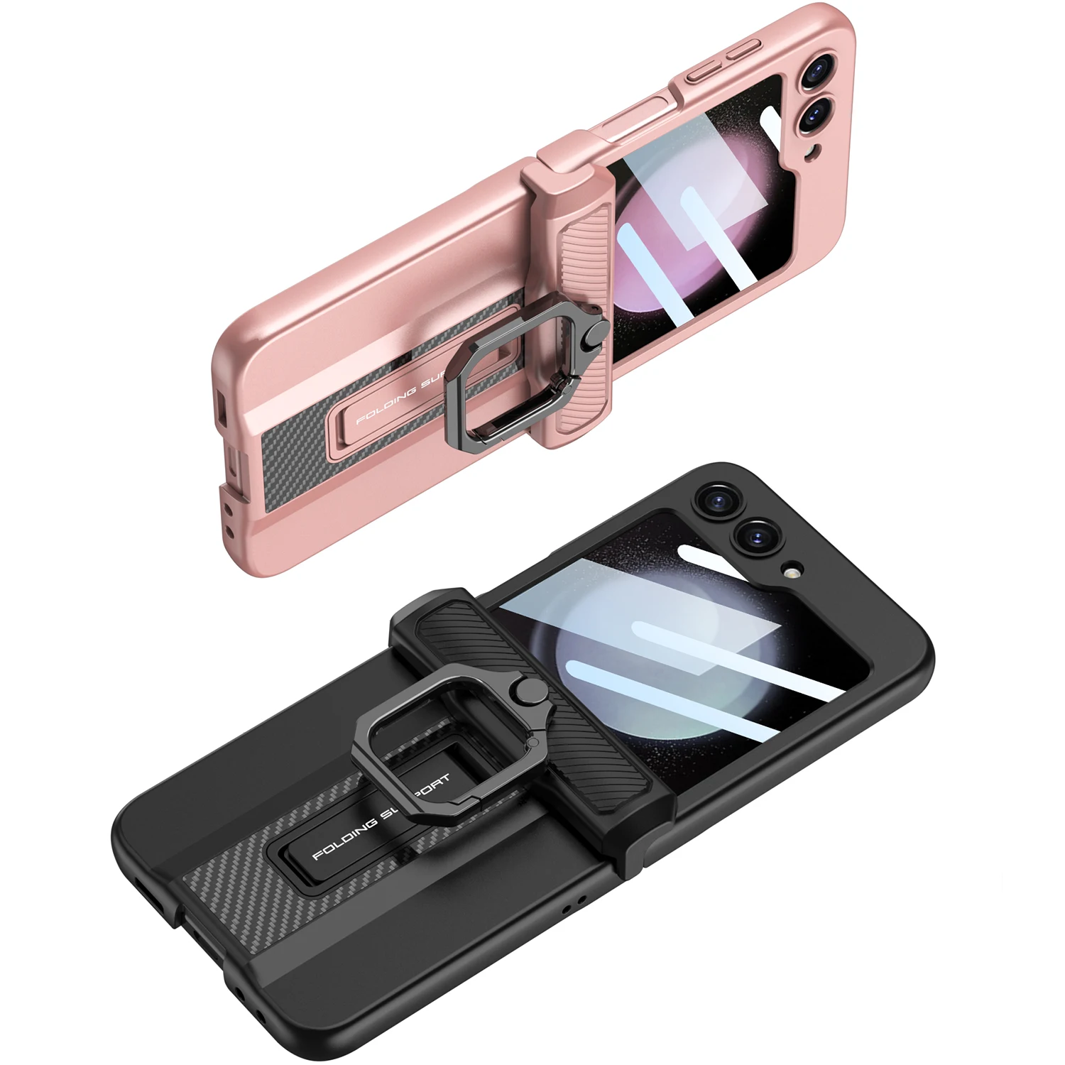 

For Samsung Galaxy Z Flip 5 Case Magnetic Hinge Protection Hard PC Armour Shockproof Cover with Ring Holder Screen Protector
