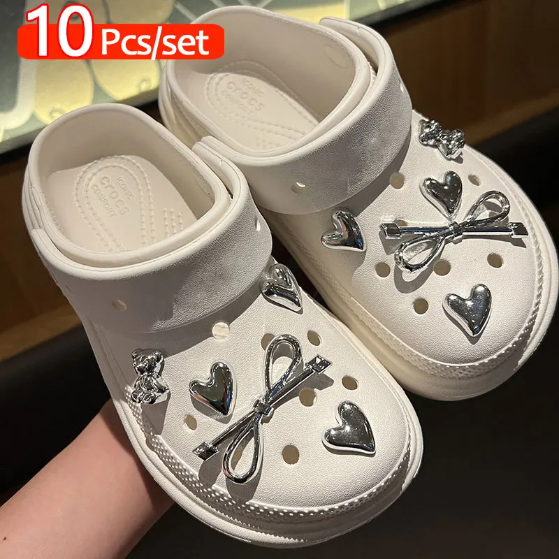 

10Pcs Fashion Chic Bling Shoe Charms Clog Accessories Cute Love Heart Shoes Decoration for Women Girl Adults
