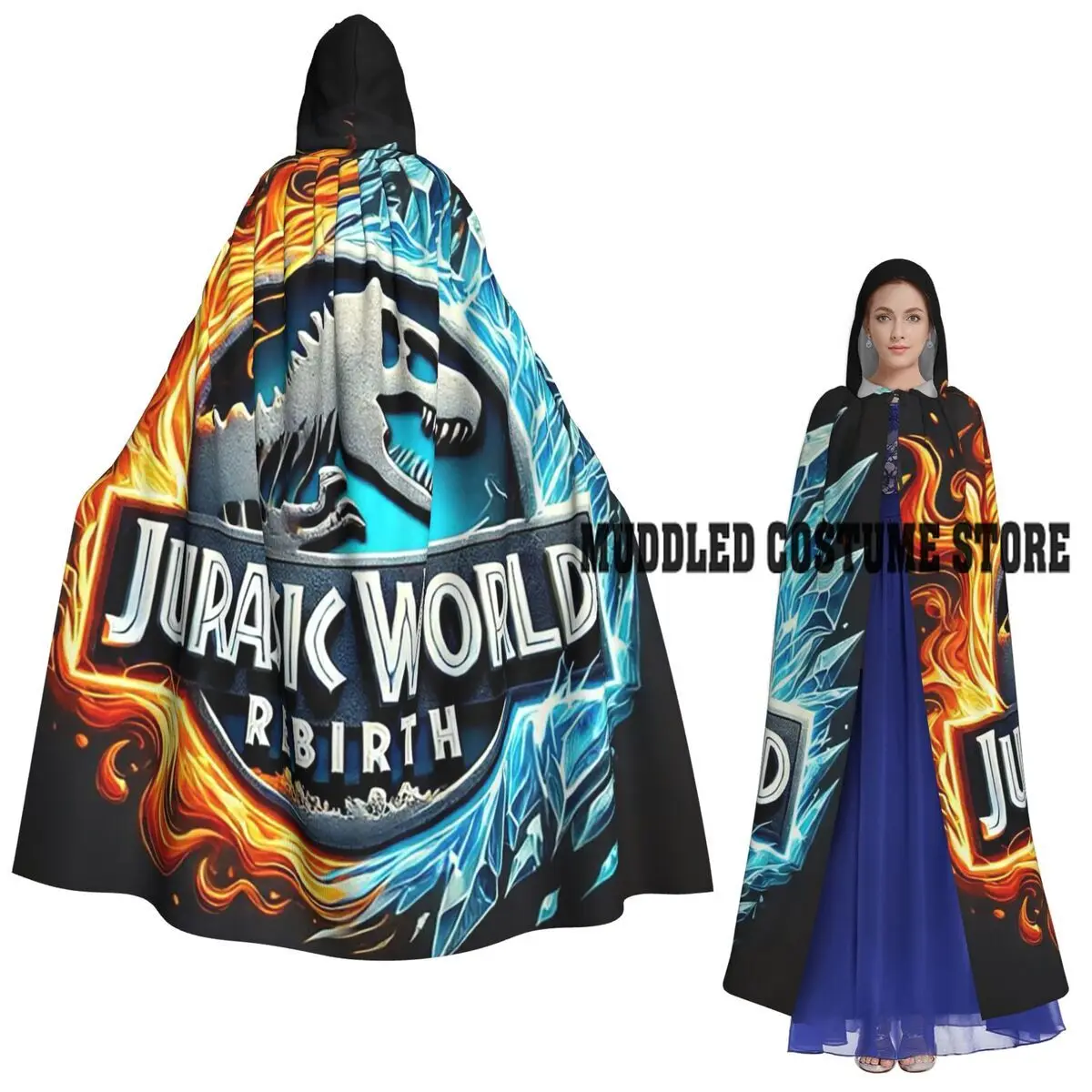 

Dinosaur World Jurassic Park Adventure Movie Long Hooded Cloak Witch Medieval Costume Cosplay Cape HalloweenCoat Adult Unisex